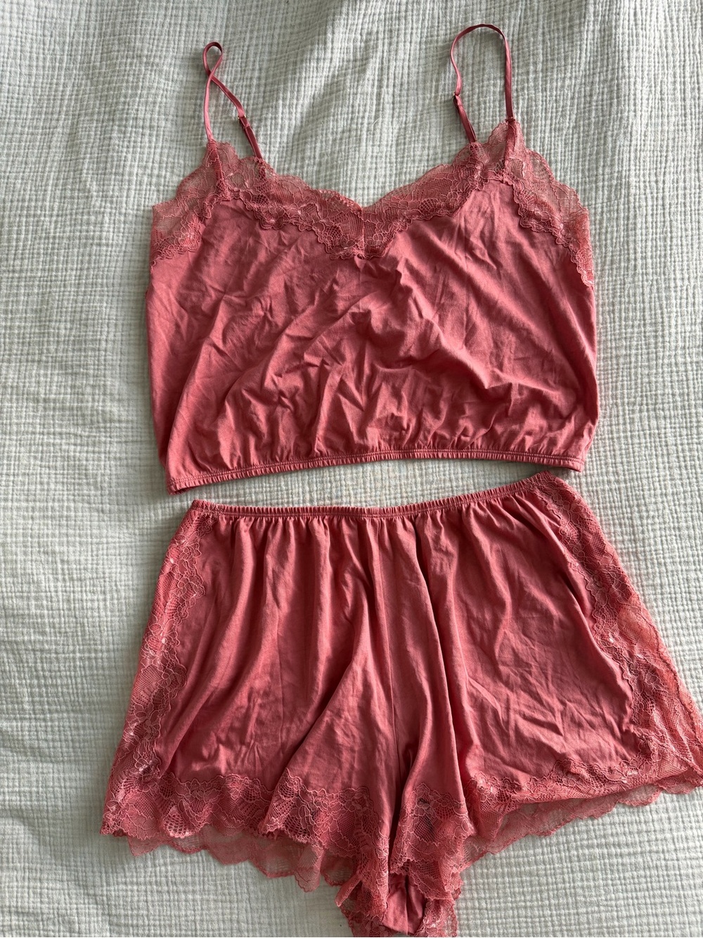 Victoria's Secret Coral Pink Lace Trim Camisole & Short Sleep Set